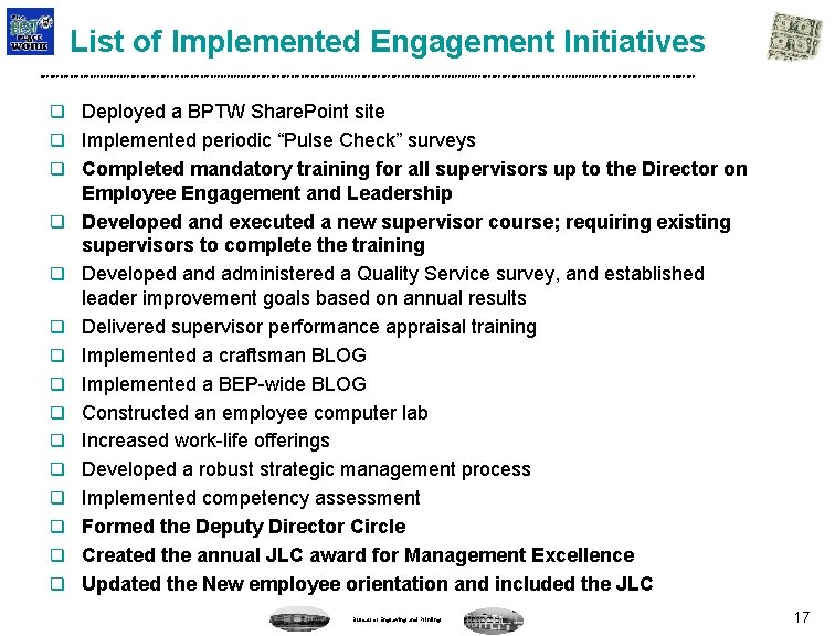 List of Implemented Engagement Initiatives BEP BEP BEP BEP BEP BEP BEP BEP BEP