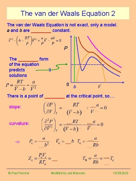 The van der Waals Equation 2 The van der Waals Equation is not exact, The van der Waals Equation 2 The van der Waals Equation is not exact,