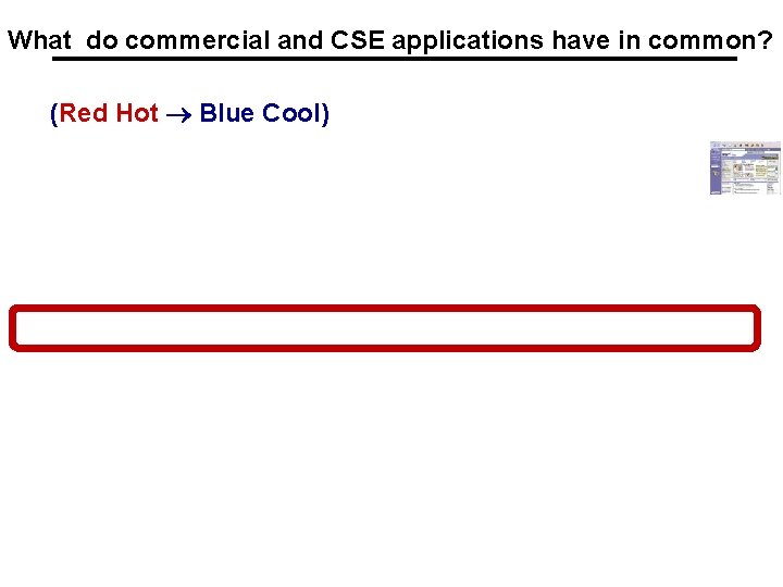 What do commercial and CSE applications have in common? (Red Hot Blue Cool) 