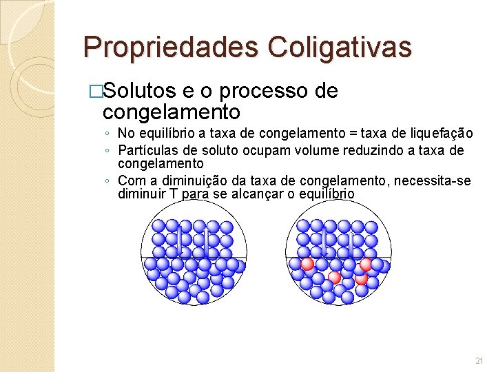Propriedades Coligativas �Solutos e o processo de congelamento ◦ No equilíbrio a taxa de