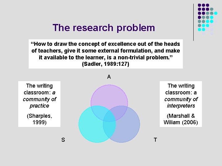 The research problem “How to draw the concept of excellence out of the heads