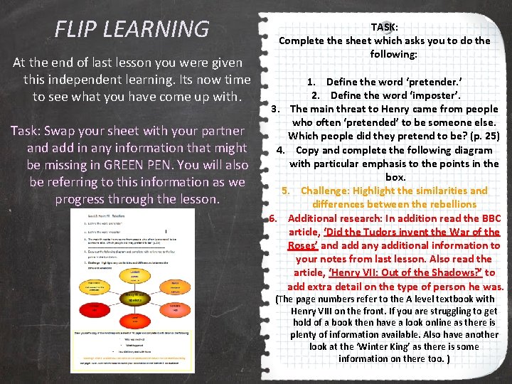 FLIP LEARNING At the end of last lesson you were given this independent learning.