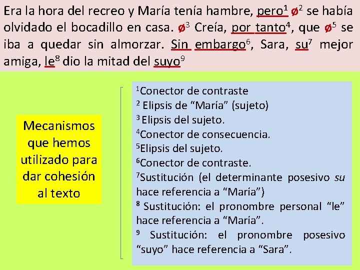 Era la hora del recreo y María tenía hambre, pero 1 ø 2 se