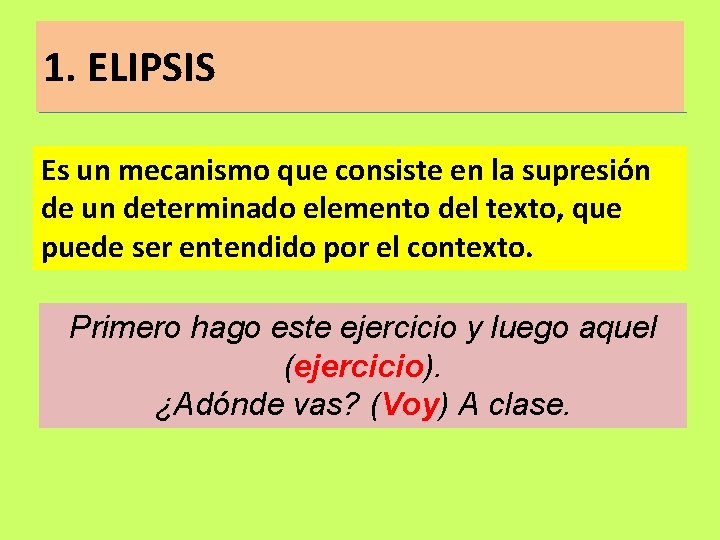 1. ELIPSIS Es un mecanismo que consiste en la supresión de un determinado elemento