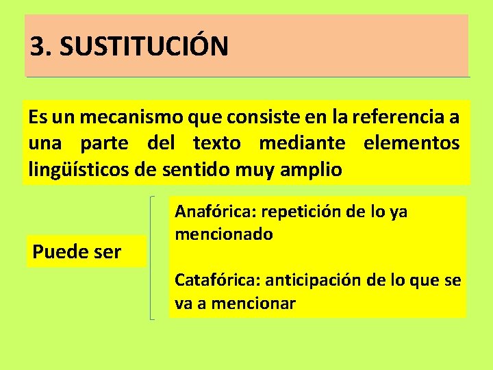 3. SUSTITUCIÓN Es un mecanismo que consiste en la referencia a una parte del