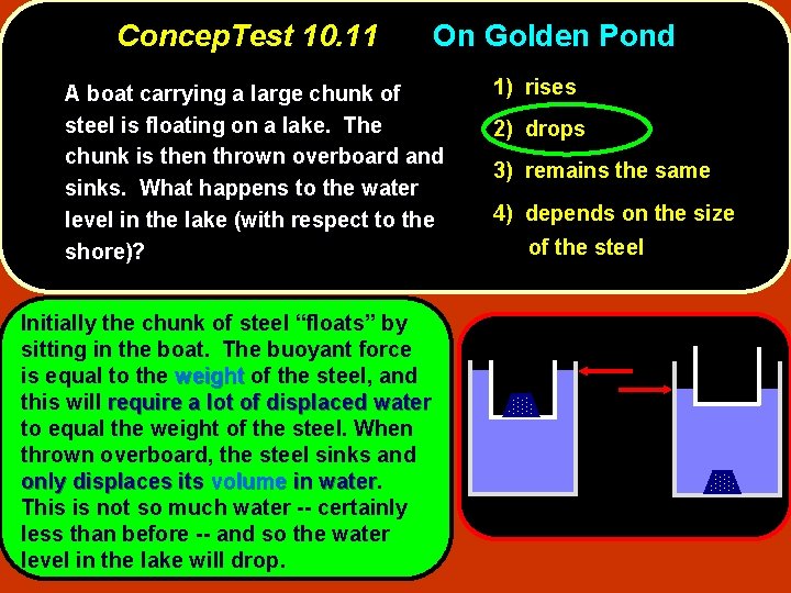Concep. Test 10. 11 On Golden Pond A boat carrying a large chunk of