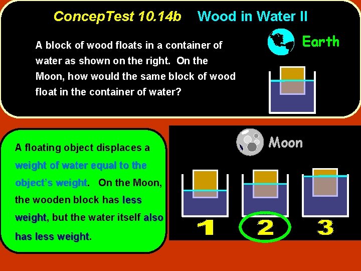 Concep. Test 10. 14 b Wood in Water II A block of wood floats