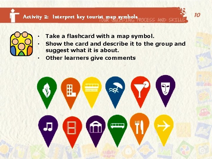 Activity 2: Interpret key tourist map symbols • • • Take a flashcard with