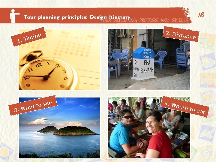 18 Tour planning principles: Design itinerary g imin 1. T 3. o see t