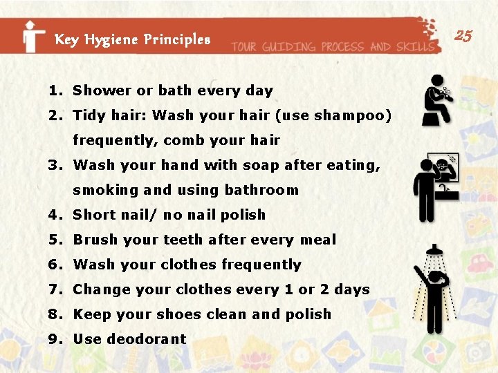 Key Hygiene Principles 1. Shower or bath every day 2. Tidy hair: Wash your