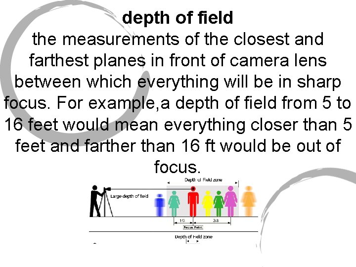 depth of field the measurements of the closest and farthest planes in front of