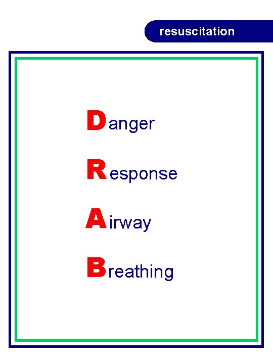 resuscitation D anger R esponse A irway B reathing resuscitation D anger R esponse A irway B reathing