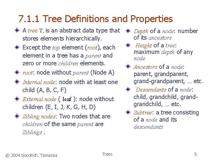7. 1. 1 Tree Definitions and Properties A tree T, is an abstract data