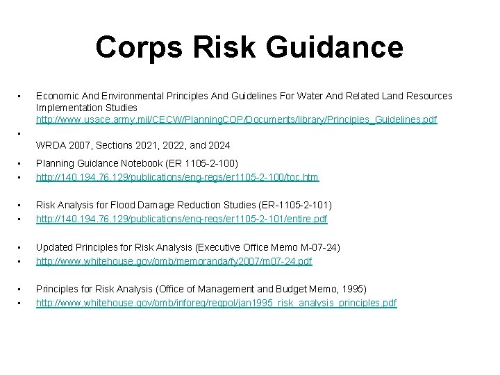 Corps Risk Guidance • Economic And Environmental Principles And Guidelines For Water And Related