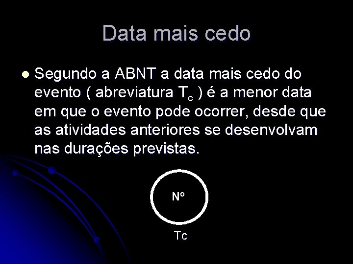 Data mais cedo l Segundo a ABNT a data mais cedo do evento (