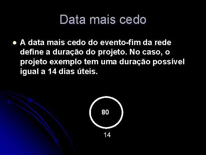 Data mais cedo l A data mais cedo do evento-fim da rede define a