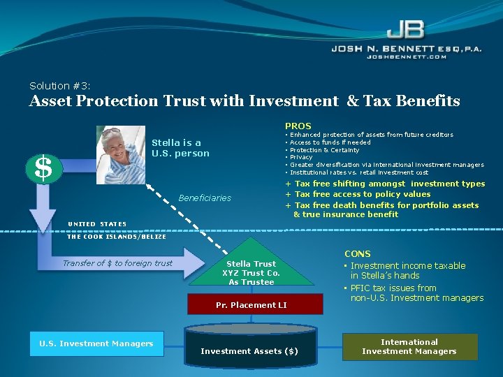 Solution #3: Asset Protection Trust with Investment & Tax Benefits PROS • • •