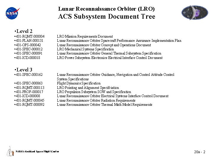 Lunar Reconnaissance Orbiter (LRO) ACS Subsystem Document Tree • Level 2 • 431 -RQMT-000004