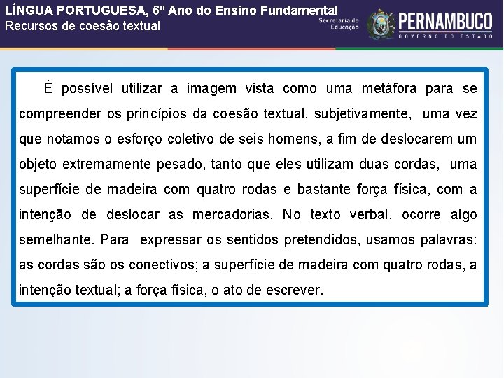 LÍNGUA PORTUGUESA, 6º Ano do Ensino Fundamental Recursos de coesão textual É possível utilizar