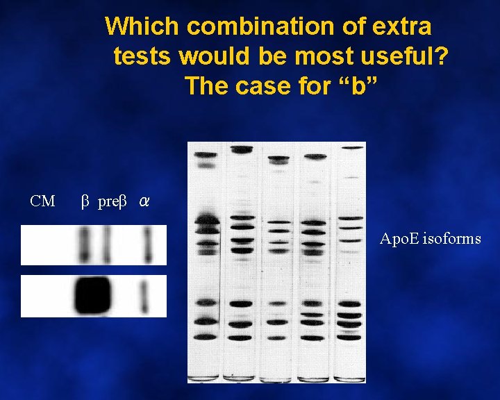 Which combination of extra tests would be most useful? The case for “b” CM
