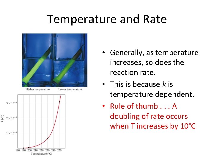 Temperature and Rate • Generally, as temperature increases, so does the reaction rate. •