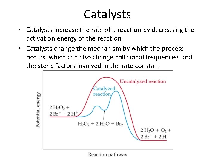 Catalysts • Catalysts increase the rate of a reaction by decreasing the activation energy