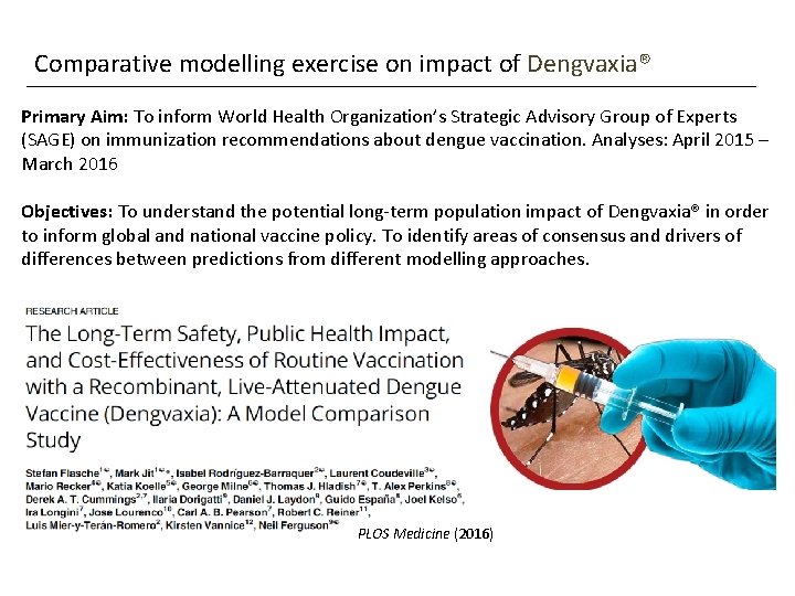 Comparative modelling exercise on impact of Dengvaxia® Primary Aim: To inform World Health Organization’s