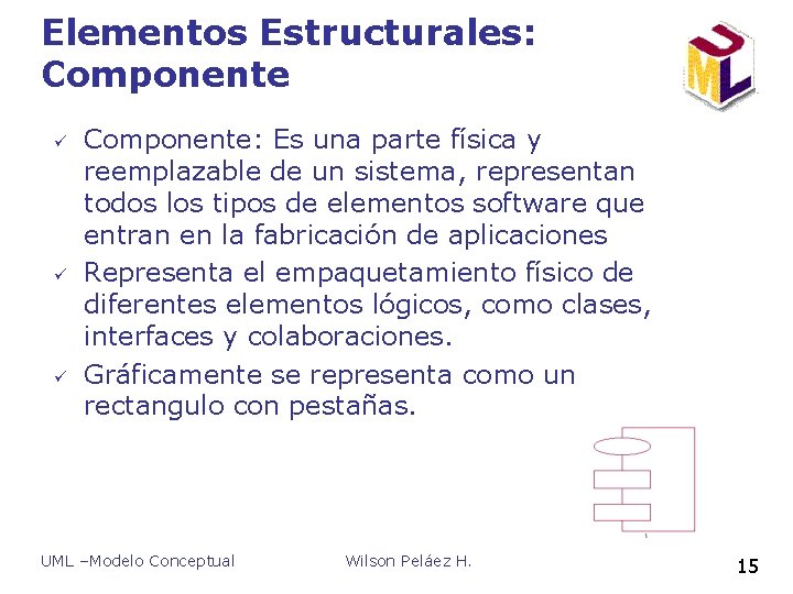 Elementos Estructurales: Componente ü ü ü Componente: Es una parte física y reemplazable de Elementos Estructurales: Componente ü ü ü Componente: Es una parte física y reemplazable de