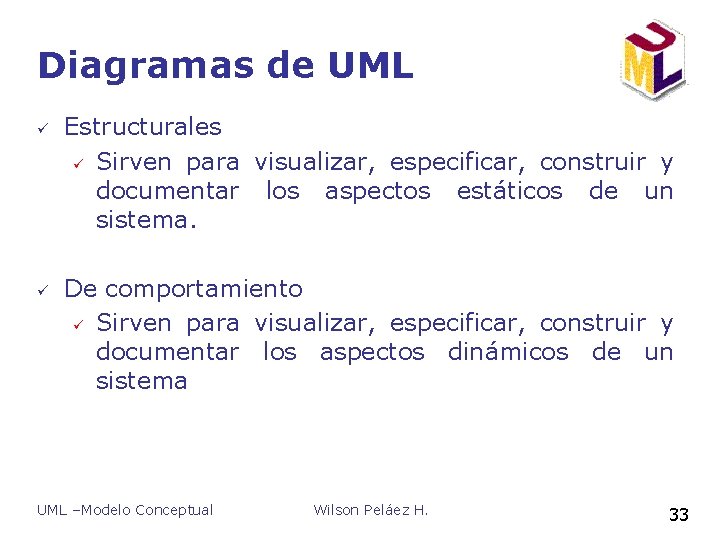 Diagramas de UML ü ü Estructurales ü Sirven para visualizar, especificar, construir y documentar Diagramas de UML ü ü Estructurales ü Sirven para visualizar, especificar, construir y documentar