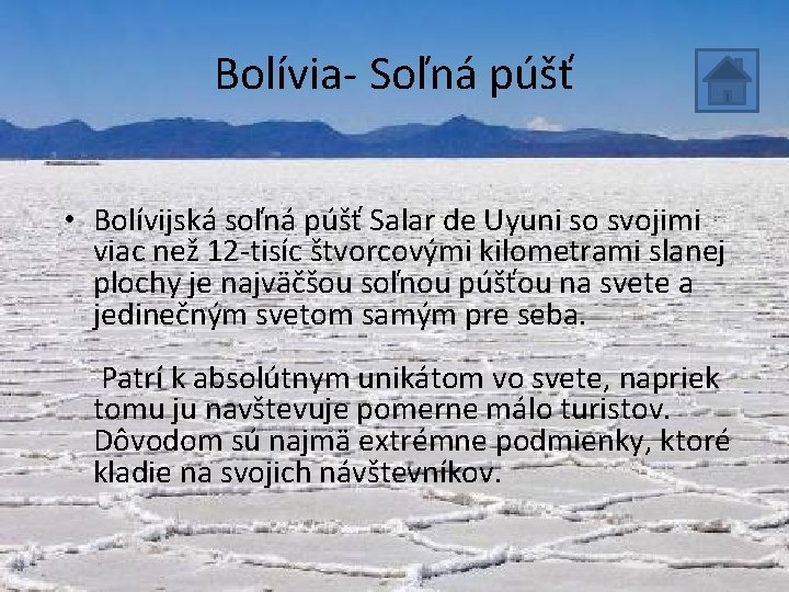 Bolívia- Soľná púšť • Bolívijská soľná púšť Salar de Uyuni so svojimi viac než