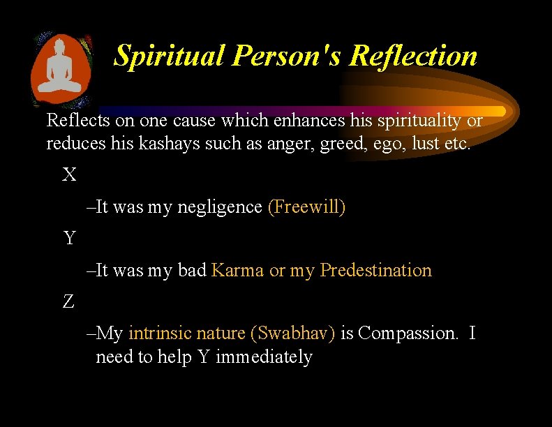 Spiritual Person's Reflection Reflects on one cause which enhances his spirituality or reduces his