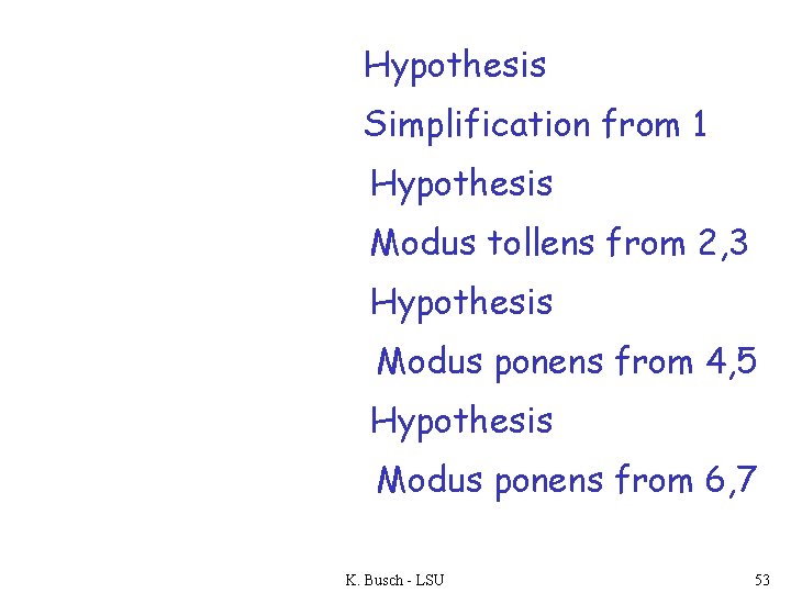 Hypothesis Simplification from 1 Hypothesis Modus tollens from 2, 3 Hypothesis Modus ponens from