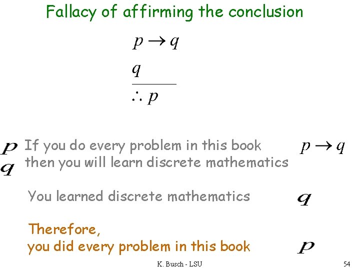 Fallacy of affirming the conclusion If you do every problem in this book then