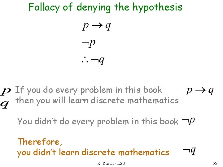 Fallacy of denying the hypothesis If you do every problem in this book then