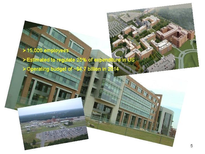 Ø 15, 000 employees ØEstimated to regulate 25% of expenditure in US ØOperating budget