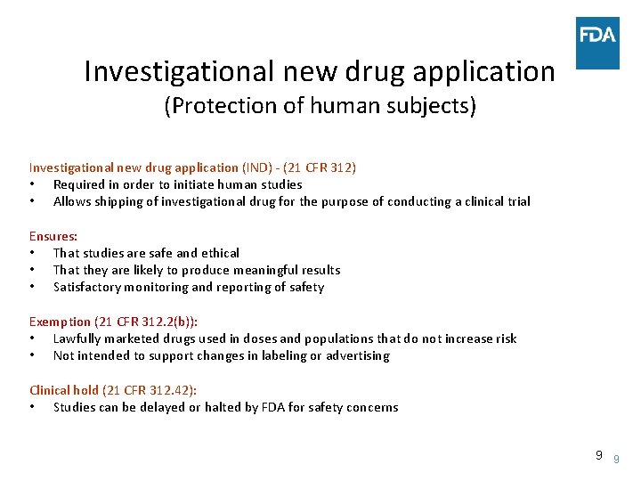 Investigational new drug application (Protection of human subjects) Investigational new drug application (IND) -