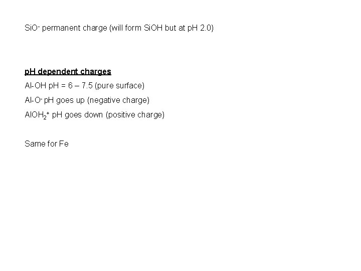 Si. O- permanent charge (will form Si. OH but at p. H 2. 0)