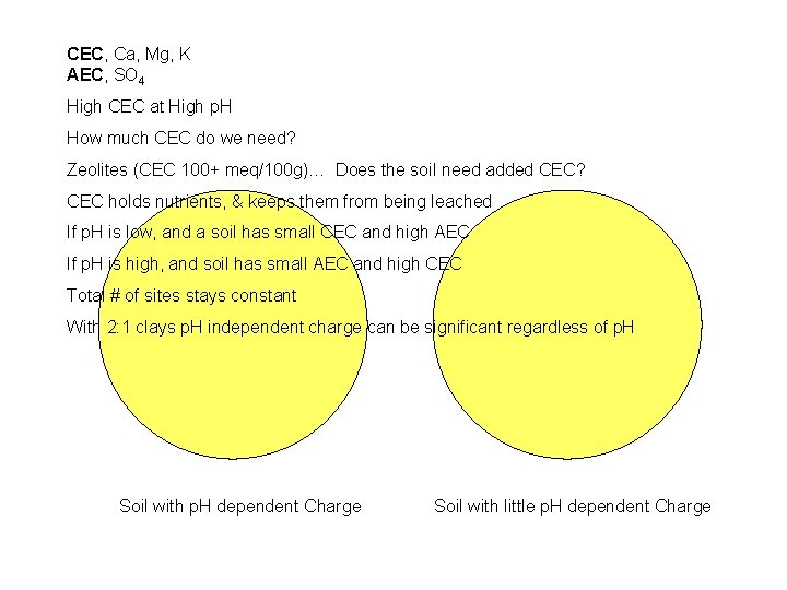 CEC, Ca, Mg, K AEC, SO 4 High CEC at High p. H How