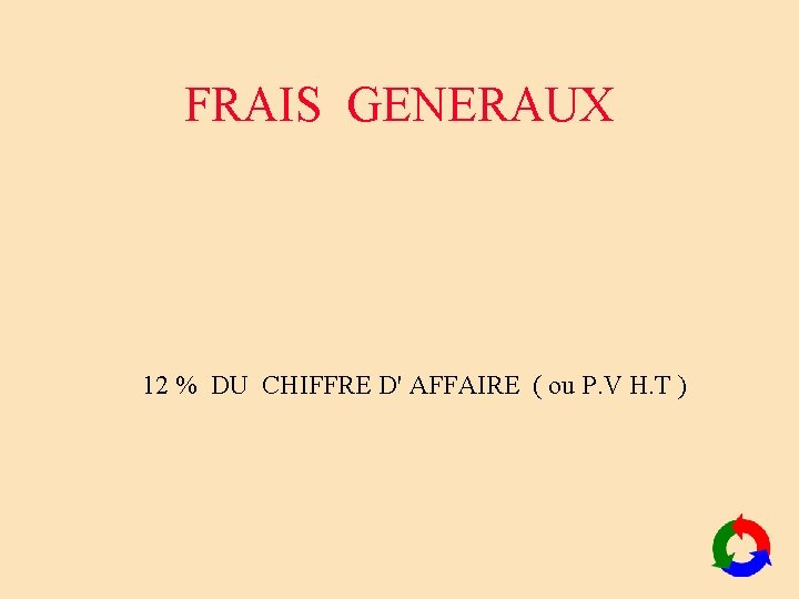 FRAIS GENERAUX 12 % DU CHIFFRE D' AFFAIRE ( ou P. V H. T FRAIS GENERAUX 12 % DU CHIFFRE D' AFFAIRE ( ou P. V H. T