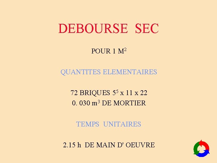 DEBOURSE SEC POUR 1 M 2 QUANTITES ELEMENTAIRES 72 BRIQUES 55 x 11 x DEBOURSE SEC POUR 1 M 2 QUANTITES ELEMENTAIRES 72 BRIQUES 55 x 11 x