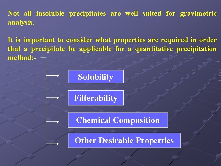 Not all insoluble precipitates are well suited for gravimetric analysis. It is important to Not all insoluble precipitates are well suited for gravimetric analysis. It is important to