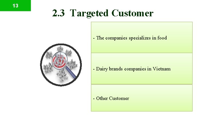 13 2. 3 Targeted Customer - The companies specializes in food Chữ - Dairy