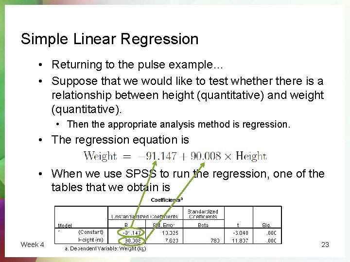 Simple Linear Regression • Returning to the pulse example… • Suppose that we would
