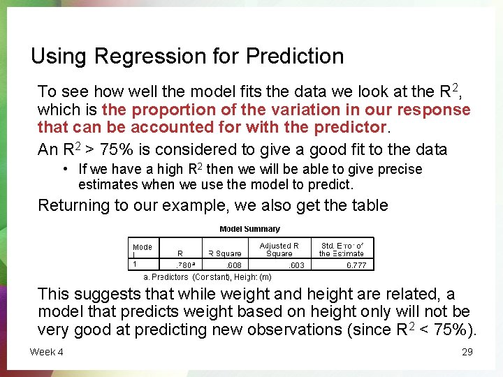 Using Regression for Prediction To see how well the model fits the data we