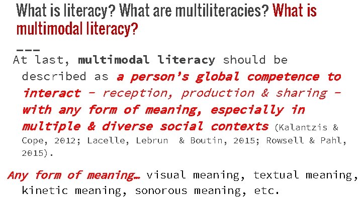 What is literacy? What are multiliteracies? What is multimodal literacy? At last, multimodal literacy