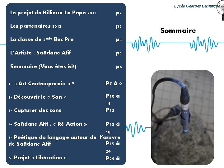 Lycée Georges Lamarque Le projet de Rillieux-La-Pape 2013 p 2 Les partenaires 2013 p