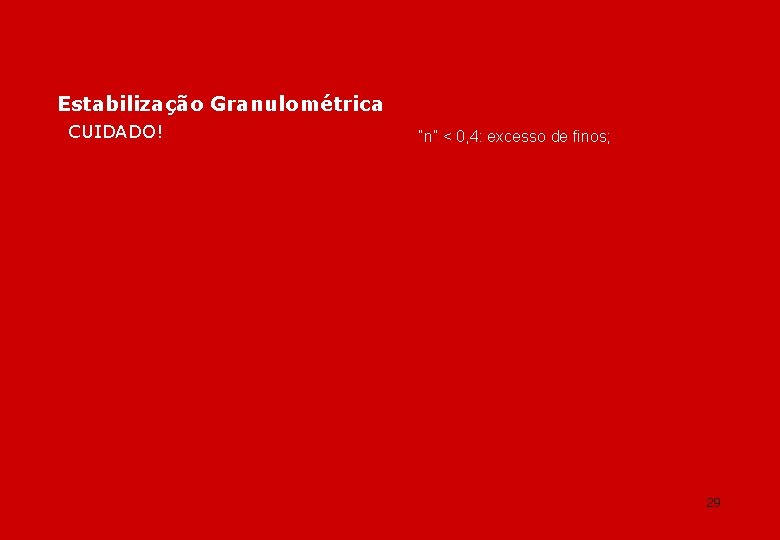 Estabilização Granulométrica CUIDADO! “n” < 0, 4: excesso de finos; 29 