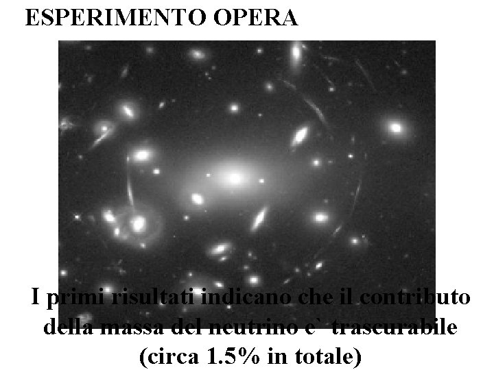 ESPERIMENTO OPERA I primi risultati indicano che il contributo della massa del neutrino e` ESPERIMENTO OPERA I primi risultati indicano che il contributo della massa del neutrino e`