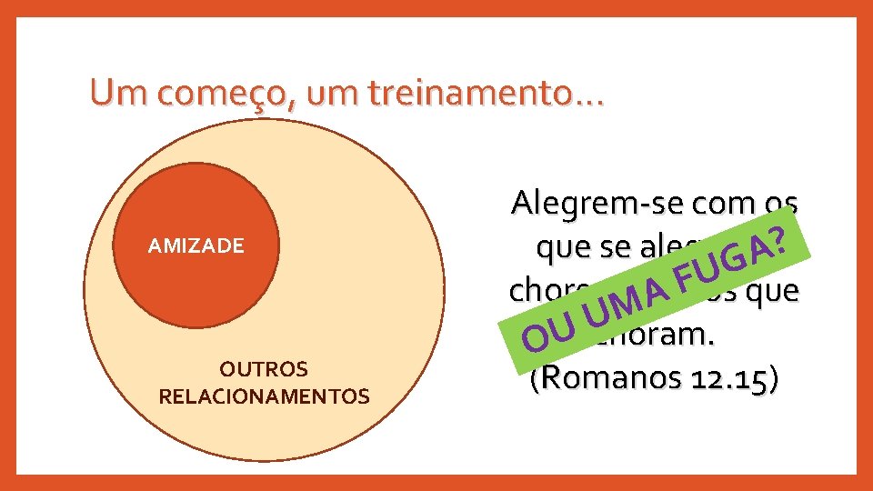 Um começo, um treinamento. . . AMIZADE OUTROS RELACIONAMENTOS Alegrem-se com os ? que