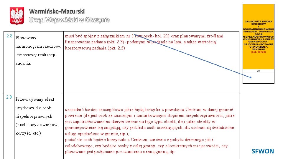  2. 8 Planowany musi być spójny z załącznikiem nr 1 (wniosek- kol. 21)